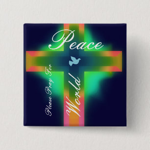 please pray for world peace 15 cm square badge