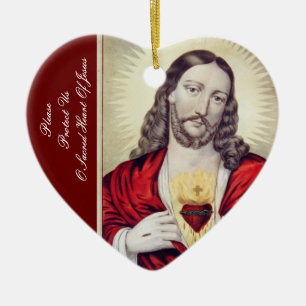 PLEASE PROTECT US O SACRED HEART OF JESUS CERAMIC ORNAMENT