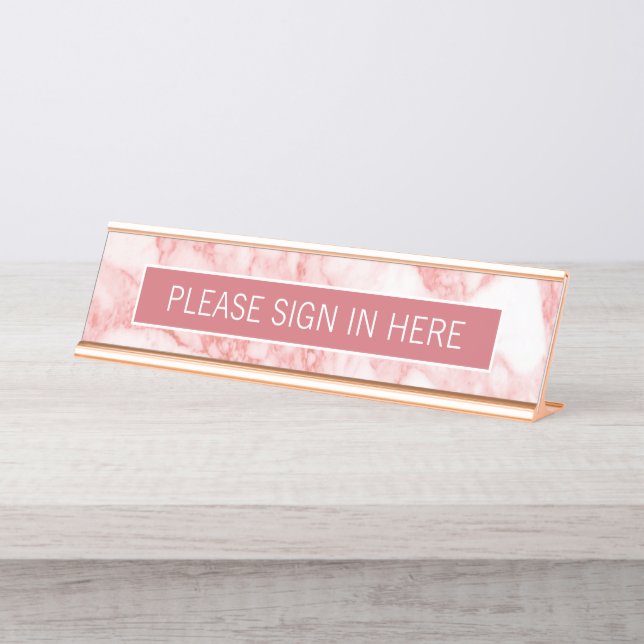 Please Register Here - Blush Rose Marble Desk Name Plate (Front)
