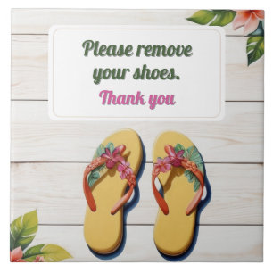 Please Remove Your Shoes Hawaiian Style flip flops Ceramic Tile