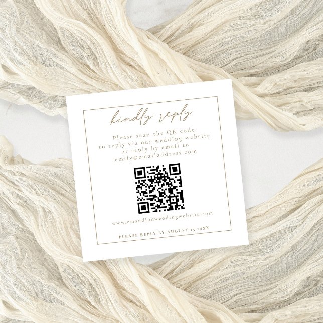 Please Reply QR Code Champagne Wedding RSVP  Enclosure Card (Handy mini size 2.5" square RSVP enclosure with QR code)