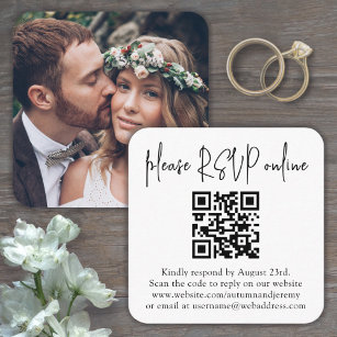 Please RSVP Online Wedding QR Code & Photo Square Enclosure Card