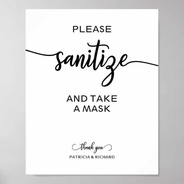 Please Sanitise And Take A Mask Wedding Sign (Front)