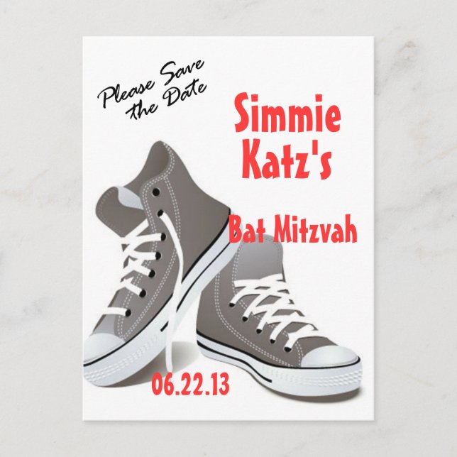 Please Save the Date Sneakers Bat Mitzvah Postcard (Front)
