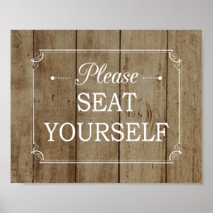 Please Seat Yourself Faux Wood Bathroom Poster