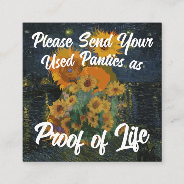 Please Send Your Used Panties as Proof of Life Enclosure Card (Front)