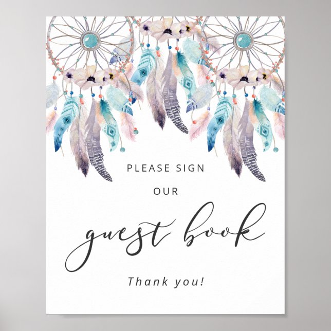 Please Sign Guest Book Bohemian Baby Shower Sign (Front)