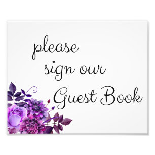 Please sign our guest book poster. Purple wedding