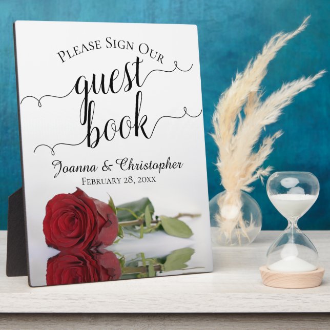 Please Sign Our Guest Book Red Rose Wedding Plaque (Side)