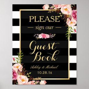 Please Sign Our Guestbook Floral Stripes Wedding