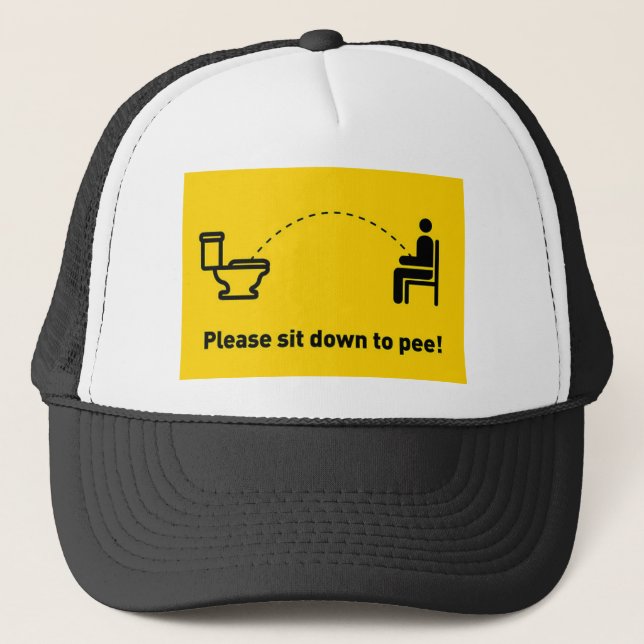 Please sit down to pee trucker hat (Front)
