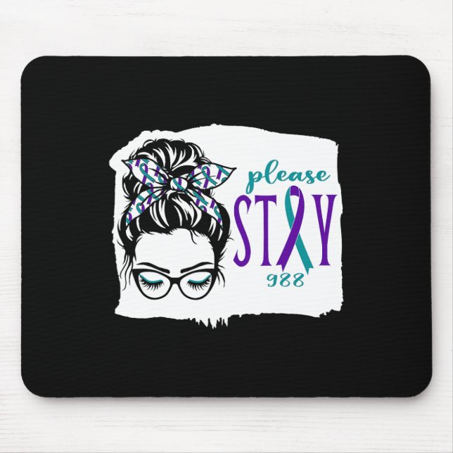 Please Stay Suicide Awareness 988 Messy Bun Teal P Mouse Pad (Front)