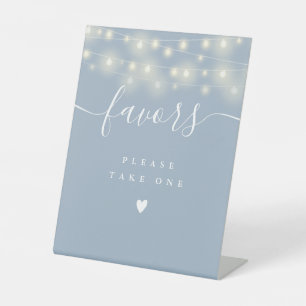 Please Take A Favour Dusty Blue String Lights Pedestal Sign