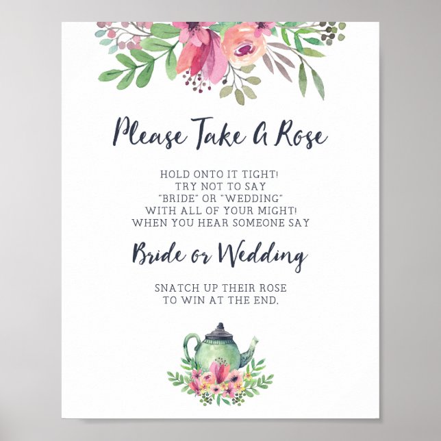 Please Take A Rose Bridal Shower Game Sign (Front)