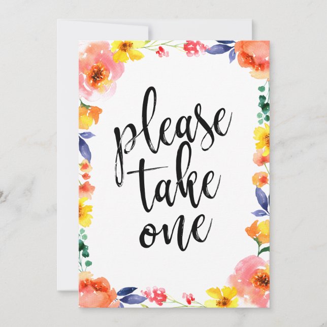 Please Take One Affordable Floral Wedding Sign (Front)