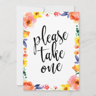 Please Take One Affordable Floral Wedding Sign