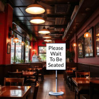 Please Wait To Be Seated  White Sign