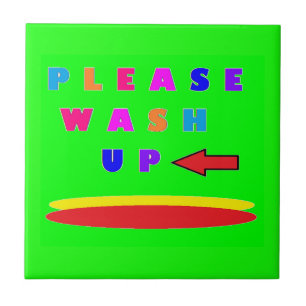 Please wash up design lime green with words ceramic tile