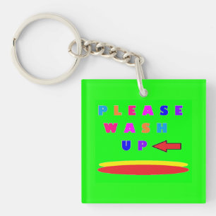 Please wash up design lime green with words key ring