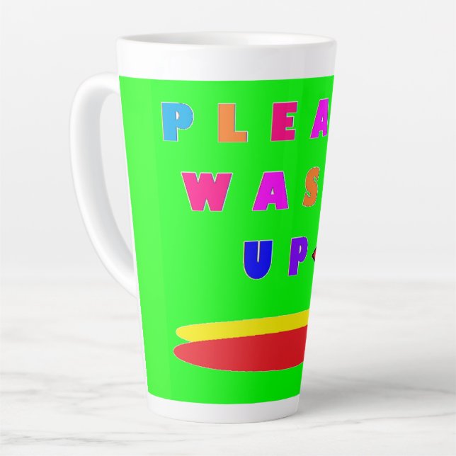 Please wash up design lime green with words latte mug (Left Angle)