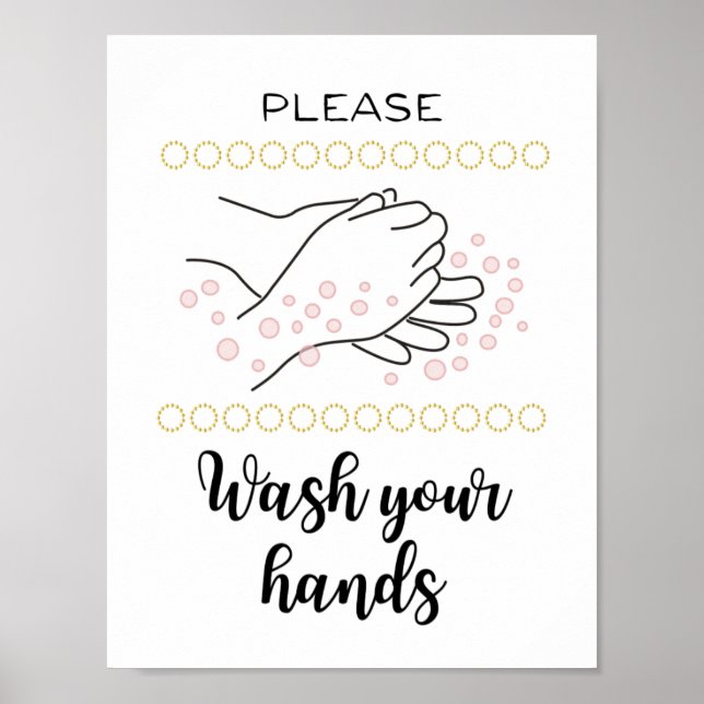Please Wash Your Hands Bathroom Calligraphy Cute Poster (Front)