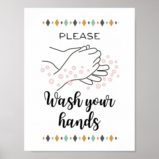 Please Wash Your Hands Bathroom Calligraphy Cute Poster (Front)