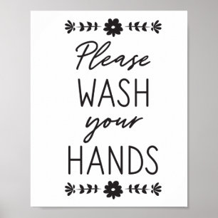 Please Wash Your Hands Black Poster