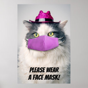 Please Wear a Face Mask Cute Cat Poster