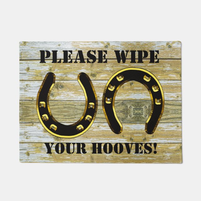 "Please Wipe your Hooves" With Horseshoes Doormat (Front)