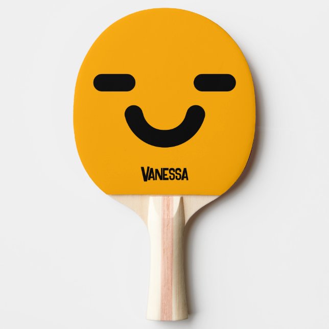 Pleased Face Orange with Name Ping Pong Paddle (Front)