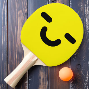 Pleased Smiley Face Yellow Ping Pong Paddle