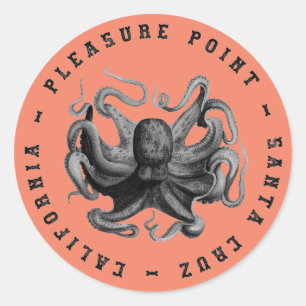 Pleasure Point, Santa Cruz Octopus  Classic Round  Sticker