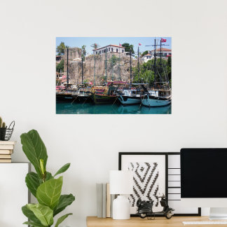 Pleasure yachts near the walls poster