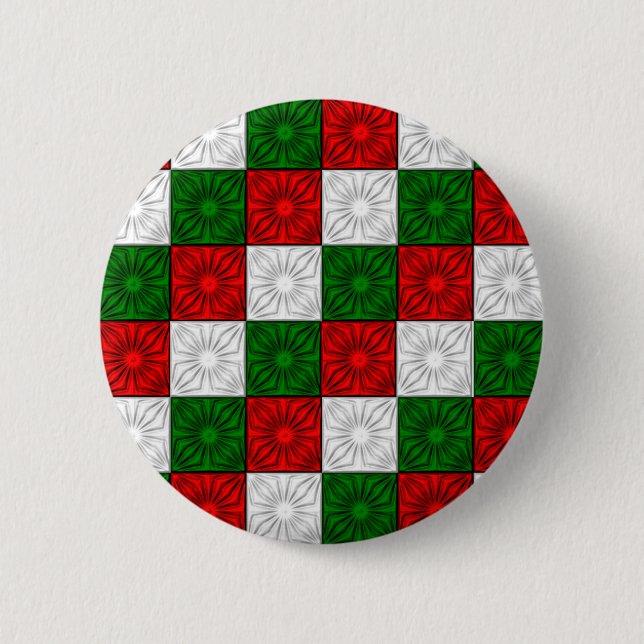 Pleated Corners-Red-White-Green-BUTTON PIN (Front)