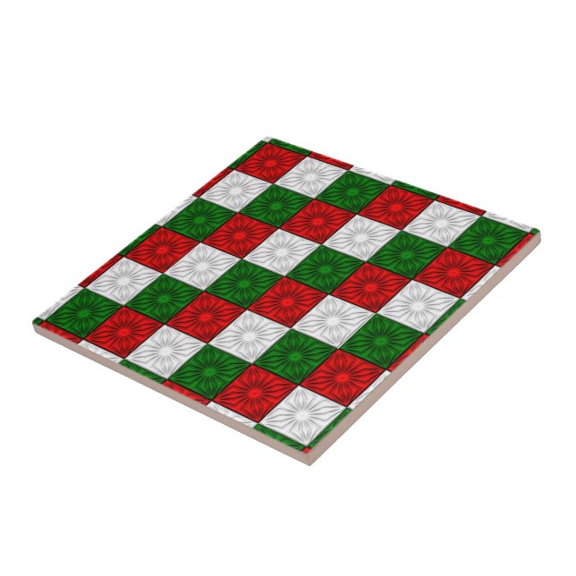 Pleated Corners-Red-White-Green-CERAMIC TILE (Side)