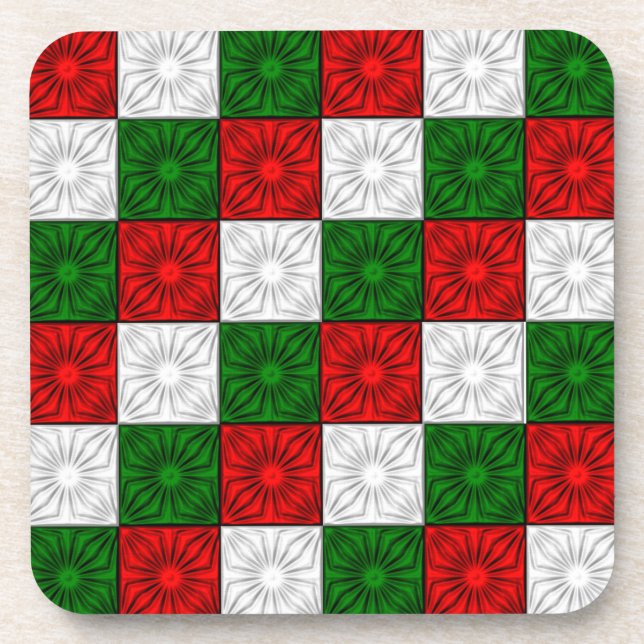 Pleated Corners-Red-White-Green-COASTER Coaster (Front)