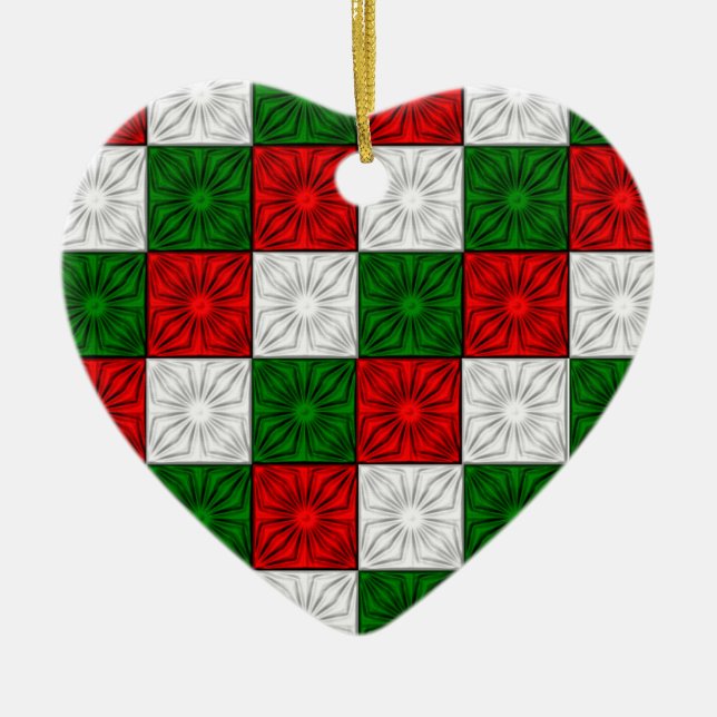 Pleated Corners-Red-White-Green-Hrt ORNAMENT (Front)