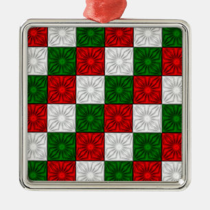 Pleated Corners-Red-White-Green PREM. Sq ORNAMENT