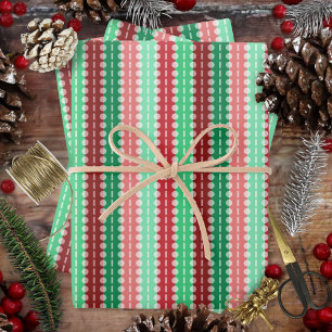 Pleated Stripes - Christmas - Green Red Pink Wrapping Paper Sheet