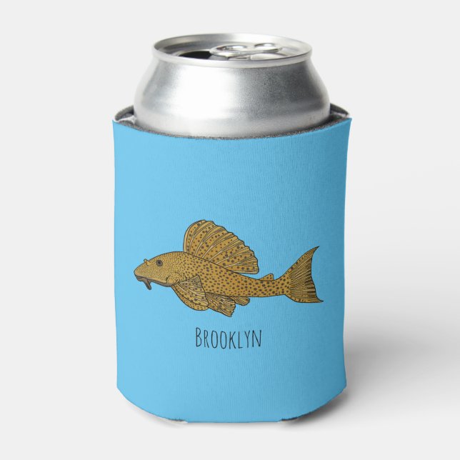 Pleco fish cartoon illustration  can cooler (Can Front)