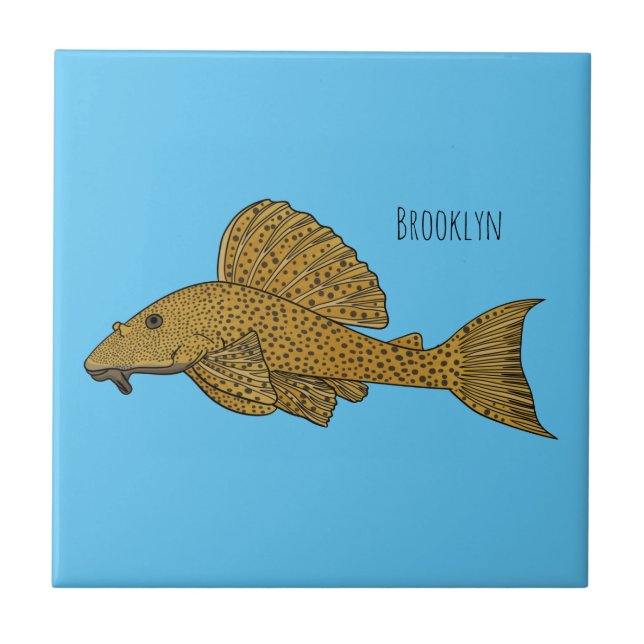 Pleco fish cartoon illustration  ceramic tile (Front)