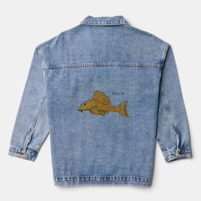 Pleco fish cartoon illustration denim jacket (Back)