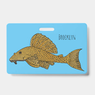Pleco fish cartoon illustration ID badge