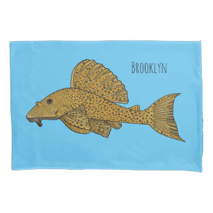 Pleco fish cartoon illustration pillowcase