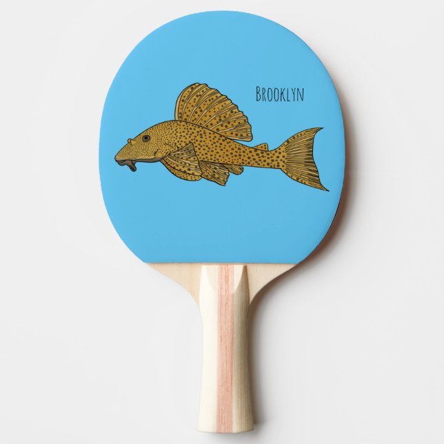 Pleco fish cartoon illustration ping pong paddle (Front)