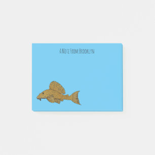 Pleco fish cartoon illustration post-it notes