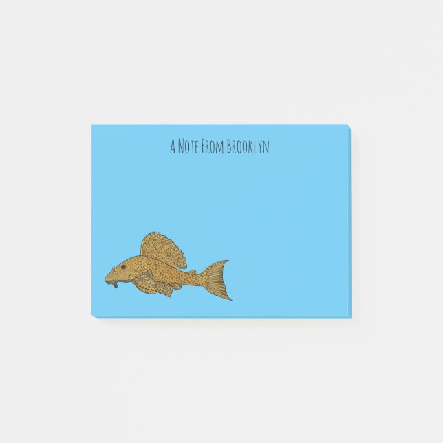 Pleco fish cartoon illustration  post-it notes (Front)
