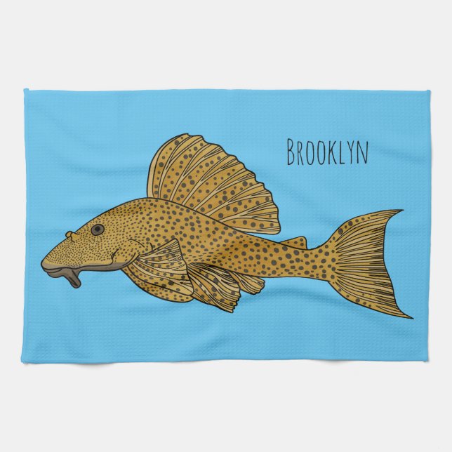Pleco fish cartoon illustration  tea towel (Horizontal)