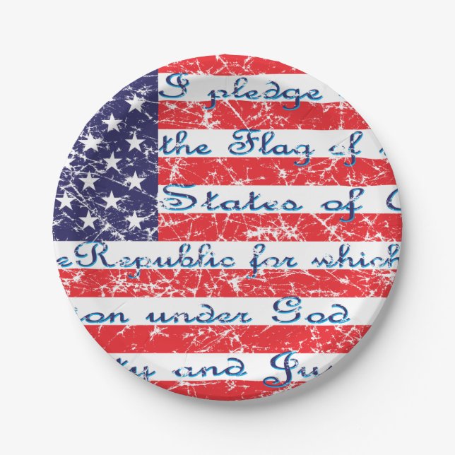 Pledge of Allegiance USA Flag Paper Plate (Front)