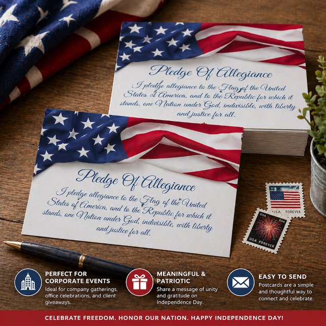 Pledge of Allegiance Wavy American Flag Script Postcard (Creator Uploaded)